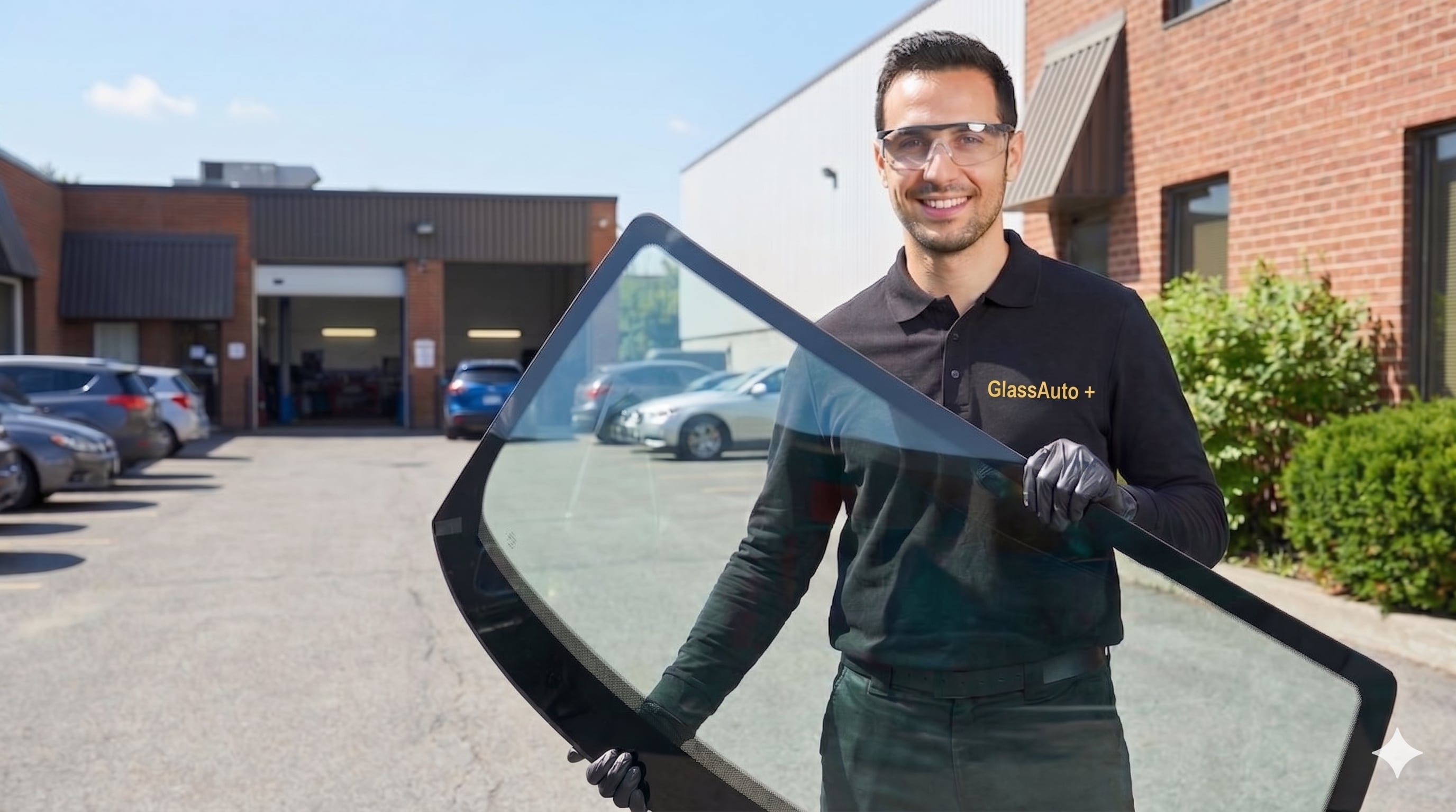 Technicien GlassAuto + remplaçant un pare-brise à domicile